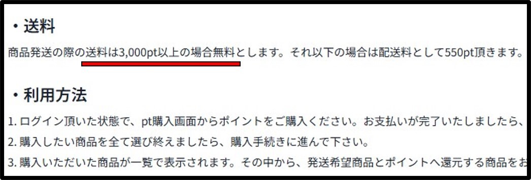 送料が無料になるのは3,000pt以上